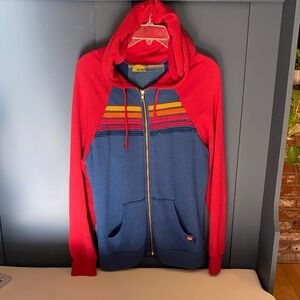Aviator Nation 5 Stripe Zip Hoodie Red and Blue